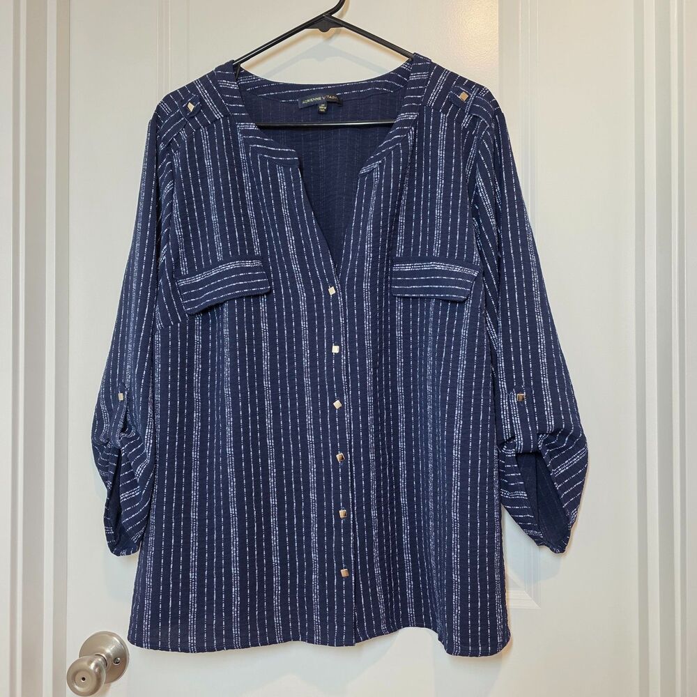 Adrienne Vittadini 3X Blouse Plus Size 3/4 Sleeve Flowy Office Work Career
